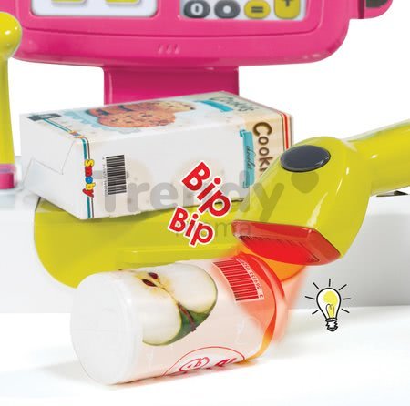 Pokladňa Mini Shop Smoby elektronická s váhou, terminálom, čítačkou kódov a 27 doplnkami ružová