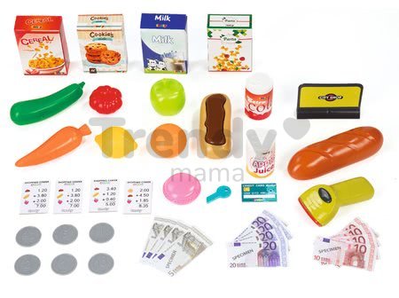 Obchod Supermarket Smoby elektronický s váhou, pokladňou, potravinami a 41 doplnkami tyrkysový