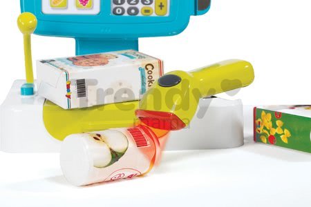 Obchod Supermarket Smoby elektronický s váhou, pokladňou, potravinami a 41 doplnkami tyrkysový