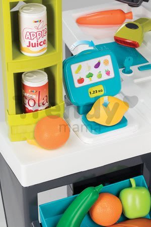 Obchod Supermarket Smoby elektronický s váhou, pokladňou, potravinami a 41 doplnkami tyrkysový