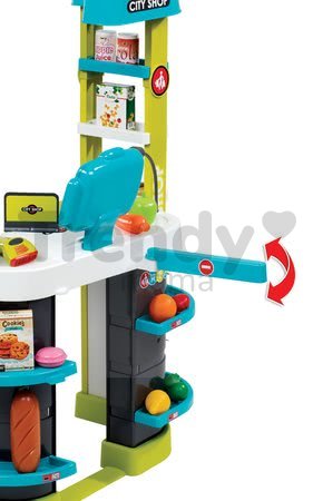 Obchod City Shop Smoby elektronický s pokladňou, potravinami a 41 doplnkami tyrkysový
