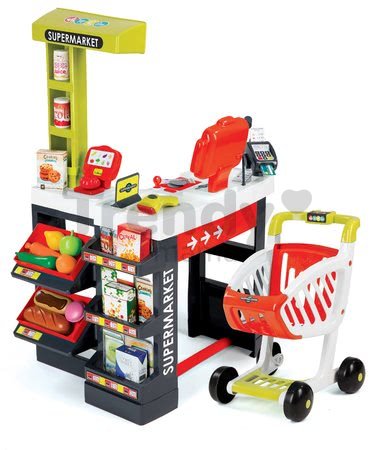 Obchod Supermarket Smoby elektronický s váhou, pokladňou, potravinami a 41 doplnkami červený