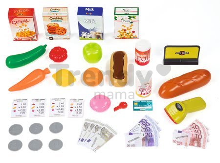Obchod Supermarket Smoby elektronický s váhou, pokladňou, potravinami a 41 doplnkami červený