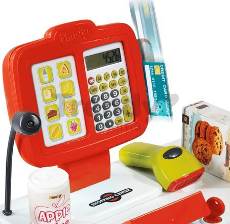 Obchod Supermarket Smoby elektronický s váhou, pokladňou, potravinami a 41 doplnkami červený