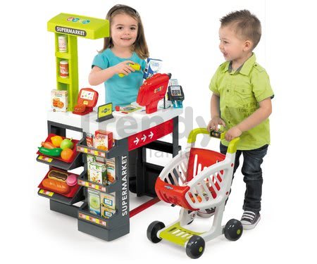 Obchod Supermarket Smoby elektronický s váhou, pokladňou, potravinami a 41 doplnkami červený