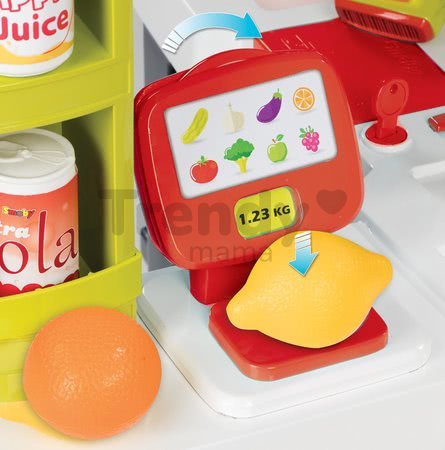 Obchod Supermarket Smoby elektronický s váhou, pokladňou, potravinami a 41 doplnkami červený