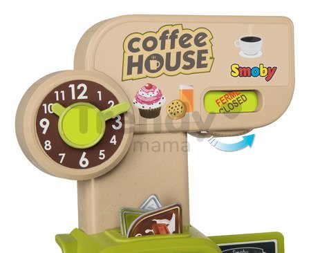 Kaviareň s Espresso kávovarom Coffee House Smoby s elektronickou pokladňou skenerom a 57 doplnkov
