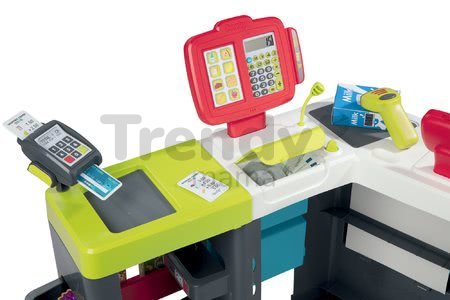 Obchod zmiešaný tovar Maxi Market Smoby s chladničkou elektronickou pokladňou a skenerom s 50 doplnkami