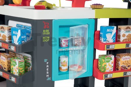 Obchod zmiešaný tovar Maxi Market Smoby s chladničkou elektronickou pokladňou a skenerom s 50 doplnkami