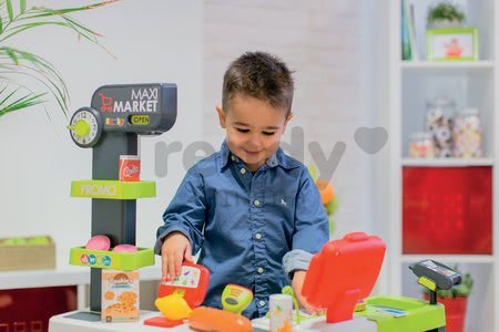 Obchod zmiešaný tovar Maxi Market Smoby s chladničkou elektronickou pokladňou a skenerom s 50 doplnkami