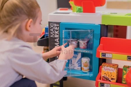 Obchod zmiešaný tovar Maxi Market Smoby s chladničkou elektronickou pokladňou a skenerom s 50 doplnkami