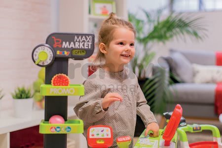 Obchod zmiešaný tovar Maxi Market Smoby s chladničkou elektronickou pokladňou a skenerom s 50 doplnkami