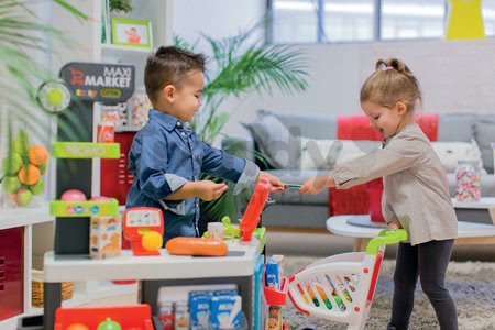 Obchod zmiešaný tovar Maxi Market Smoby s chladničkou elektronickou pokladňou a skenerom s 50 doplnkami