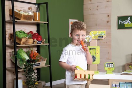 Obchod Ovocie-Zelenina Organic Fresh Market Smoby s dávkovačom cereálií a elektronický skener so 43 doplnkami