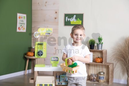 Obchod Ovocie-Zelenina Organic Fresh Market Smoby s dávkovačom cereálií a elektronický skener so 43 doplnkami