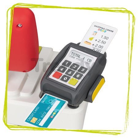 Obchod s vozíkom a potravinami Supermarket Smoby s elektronickou pokladňou a skenerom váhou a 42 doplnkov