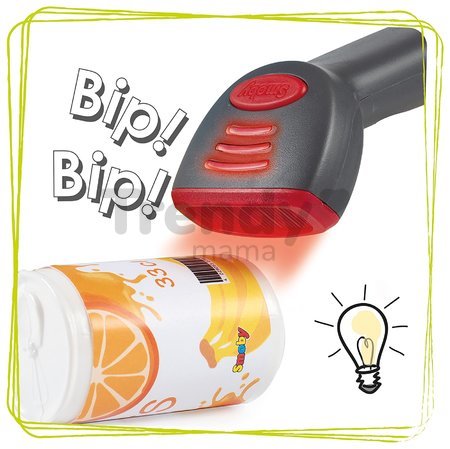 Obchod s vozíkom a potravinami Supermarket Smoby s elektronickou pokladňou a skenerom váhou a 42 doplnkov