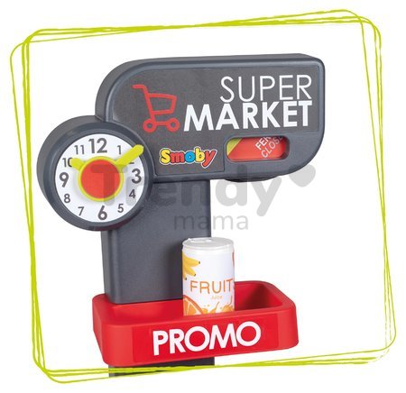 Obchod s vozíkom a potravinami Supermarket Smoby s elektronickou pokladňou a skenerom váhou a 42 doplnkov