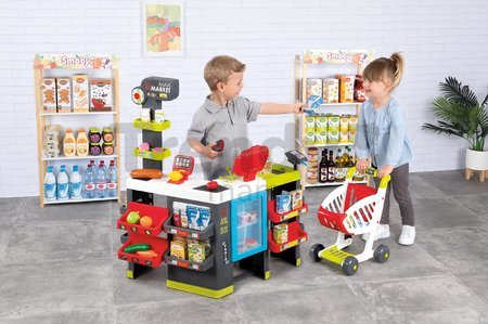 Obchod so zmiešaným tovarom Maxi Market Smoby s elektronickou pokladňou a skenerom chladničkou s 50 doplnkami