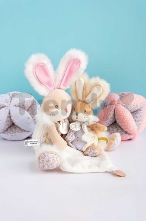 Senzorická loptička pre rozvoj zmyslov bábätka Lapin de Sucre Doudou et Compagnie s hrkálkou rôzne farby 15 cm od 0 mes