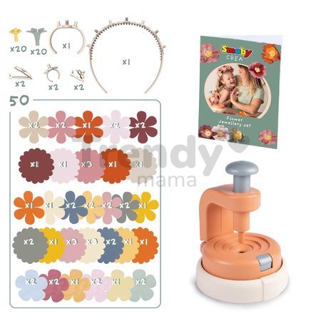 Kvetinárstvo s vlastnou výrobou kvetinových šperkov Crea Flower Jewelry Set Smoby s textilnými lupienkami a bižutériou 100 doplnkov