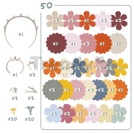 Náhradný materiál na výrobu kvetinových šperkov Crea Flower Jewelry Refill Smoby s bižutériou a kvetinovými lupienkami 98 doplnkov
