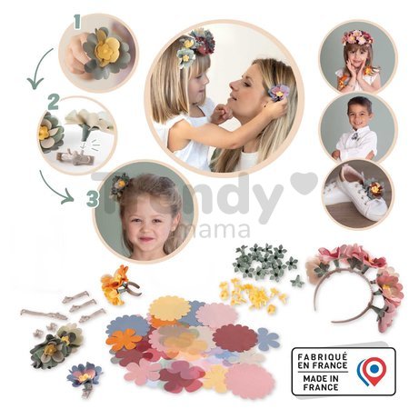 Náhradný materiál na výrobu kvetinových šperkov Crea Flower Jewelry Refill Smoby s bižutériou a kvetinovými lupienkami 98 doplnkov
