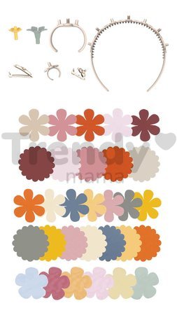 Náhradný materiál na výrobu kvetinových šperkov Crea Flower Jewelry Refill Smoby s bižutériou a kvetinovými lupienkami 98 doplnkov