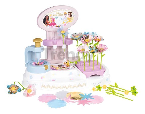 Kvetinárstvo s vlastnou výrobou kvetov Princezné Disney Flower Market Smoby z rôznych textilných lupienkov a stoniek 90 doplnkov