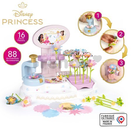 Kvetinárstvo s vlastnou výrobou kvetov Princezné Disney Flower Market Smoby z rôznych textilných lupienkov a stoniek 90 doplnkov