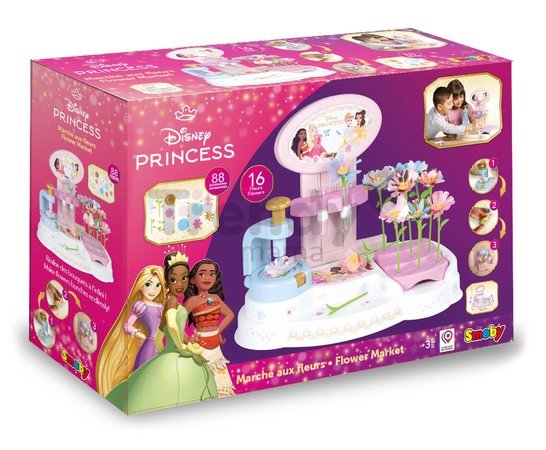 Kvetinárstvo s vlastnou výrobou kvetov Princezné Disney Flower Market Smoby z rôznych textilných lupienkov a stoniek 90 doplnkov