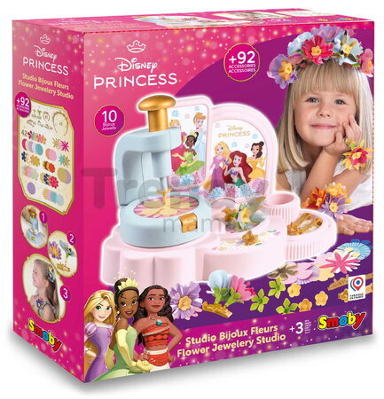 Kvetinárstvo s vlastnou výrobou kvetinových šperkov Princezné Disney Flower Jewelry Studio Smoby s textilnými lupienkami a bižutériou 92 doplnkov