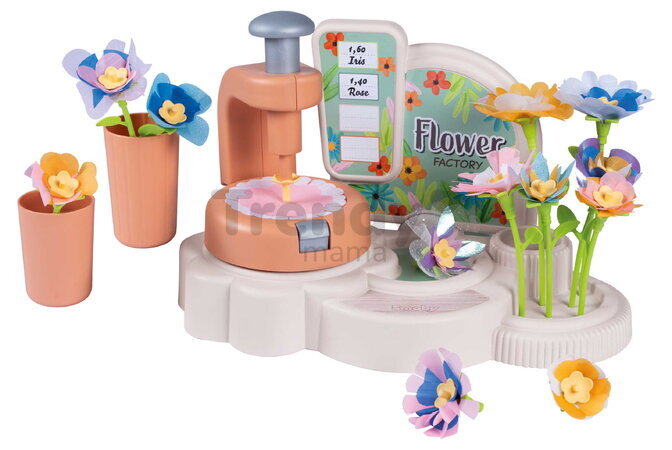 Kvetinárstvo s vlastnou výrobou textilných kvetov Crea My Flower Factory Smoby s vázami 102 doplnkov