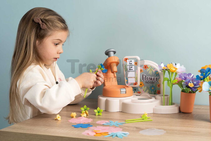 Kvetinárstvo s vlastnou výrobou textilných kvetov Crea My Flower Factory Smoby s vázami 102 doplnkov