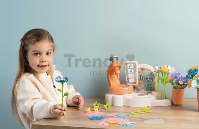 Kvetinárstvo s vlastnou výrobou textilných kvetov Crea My Flower Factory Smoby s vázami 102 doplnkov