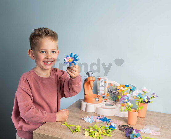 Kvetinárstvo s vlastnou výrobou textilných kvetov Crea My Flower Factory Smoby s vázami 102 doplnkov