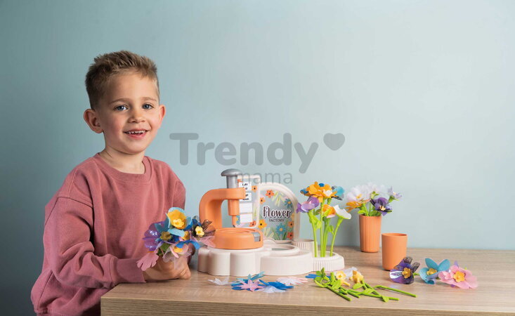 Kvetinárstvo s vlastnou výrobou textilných kvetov Crea My Flower Factory Smoby s vázami 102 doplnkov