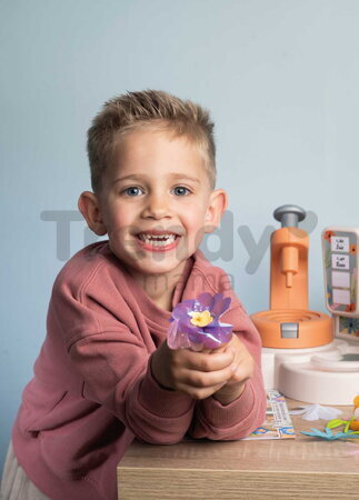 Kvetinárstvo s vlastnou výrobou textilných kvetov Crea My Flower Factory Smoby s vázami 102 doplnkov