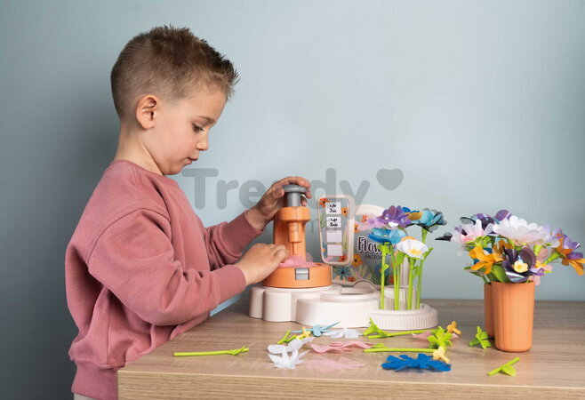 Kvetinárstvo s vlastnou výrobou textilných kvetov Crea My Flower Factory Smoby s vázami 102 doplnkov
