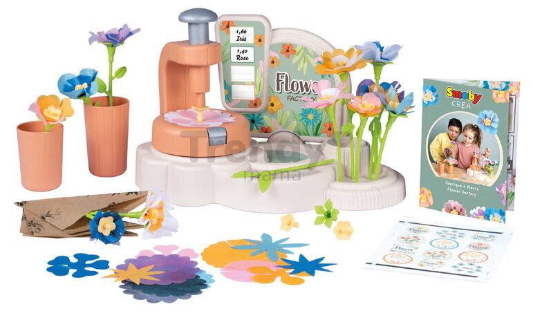 Kvetinárstvo s vlastnou výrobou textilných kvetov Crea My Flower Factory Smoby s vázami 102 doplnkov