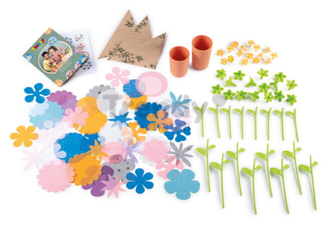 Kvetinárstvo s vlastnou výrobou textilných kvetov Crea My Flower Factory Smoby s vázami 102 doplnkov