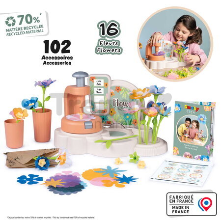 Kvetinárstvo s vlastnou výrobou textilných kvetov Crea My Flower Factory Smoby s vázami 102 doplnkov