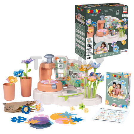Kvetinárstvo s vlastnou výrobou textilných kvetov Crea My Flower Factory Smoby s vázami 102 doplnkov
