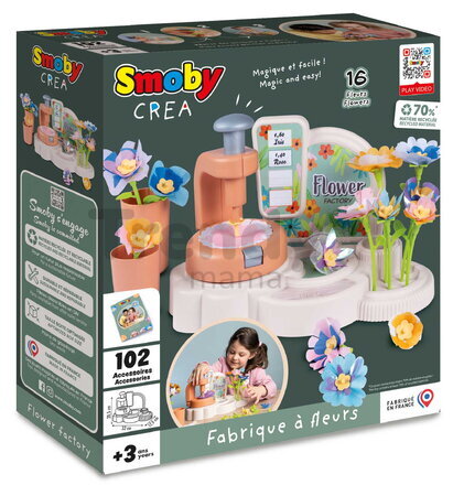 Kvetinárstvo s vlastnou výrobou textilných kvetov Crea My Flower Factory Smoby s vázami 102 doplnkov