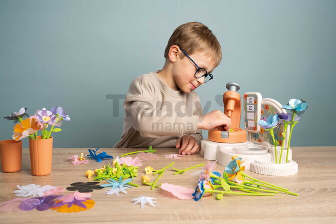 Kvetinárstvo s vlastnou výrobou textilných kvetov Crea My Flower Factory Smoby s vázami 102 doplnkov