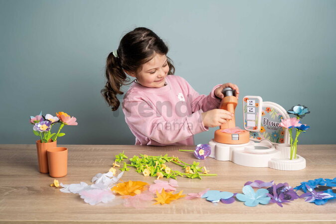 Kvetinárstvo s vlastnou výrobou textilných kvetov Crea My Flower Factory Smoby s vázami 102 doplnkov