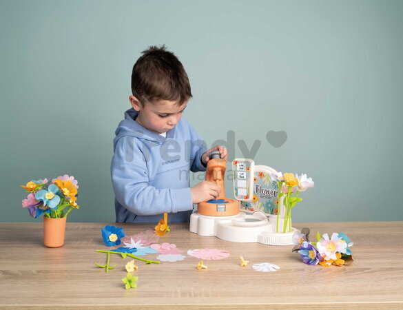 Kvetinárstvo s vlastnou výrobou textilných kvetov Crea My Flower Factory Smoby s vázami 102 doplnkov