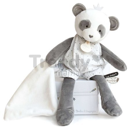 Plyšová panda na maznanie Attrape-Rêves Doudou et Compagnie sivá v darčekovom balení 28 cm od 0 mes