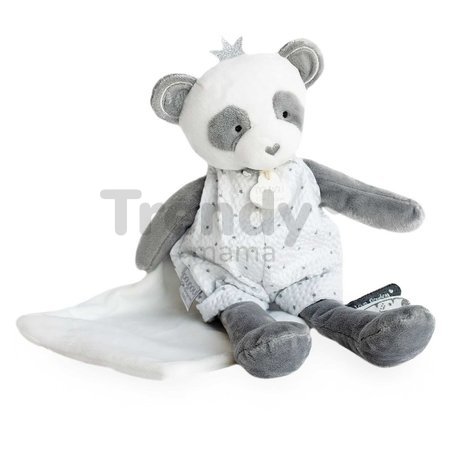 Plyšová panda na maznanie Attrape-Rêves Doudou et Compagnie sivá v darčekovom balení 28 cm od 0 mes