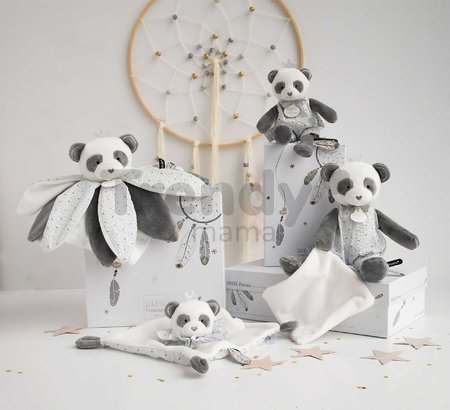 Plyšová panda na maznanie Attrape-Rêves Doudou et Compagnie sivá v darčekovom balení 28 cm od 0 mes